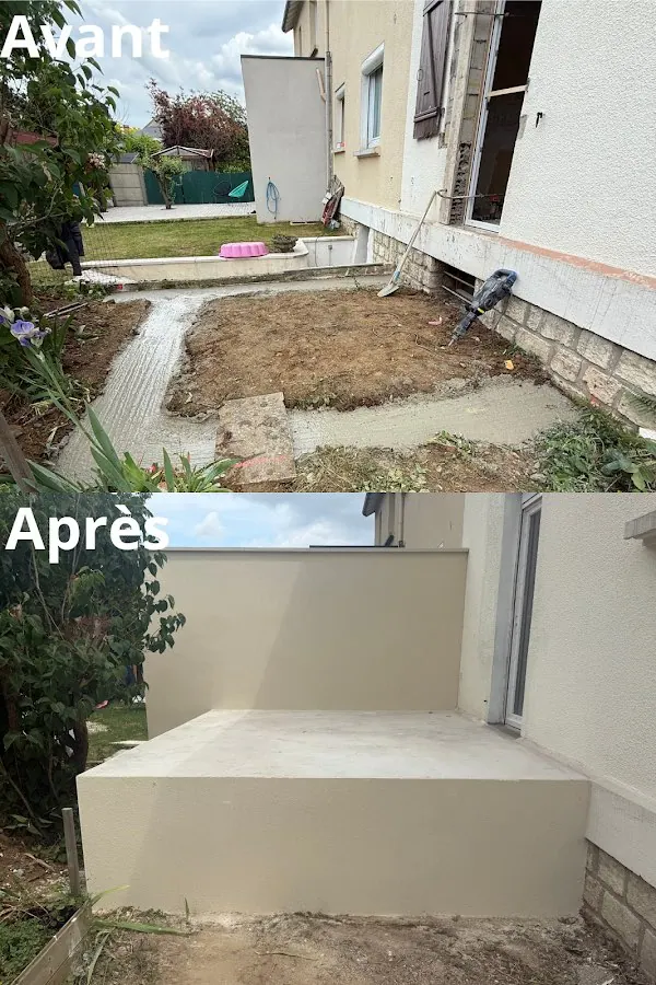 Réalisation d'un plancher béton et d'un mur mitoyen à Île-de-France