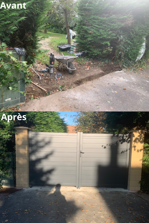 Réalisation de poteaux pilier avec pose de portail aluminium
